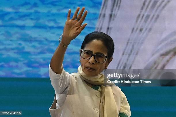 West Bengal Chief Minister Mamata Banerjee greets traders and MSMEs during Byabasayi Sammelan organised by The Confederation of West Bengal Trade...