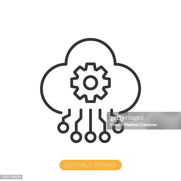 cloud computing settings icon. editable stroke thin line icon - cloud security stock illustrations