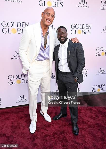 Dwayne Johnson and Kevin Hart at the Golden Globes' First Time Nominees Luncheon held at the Maybourne Beverly Hills on December 17, 2025 in Beverly...