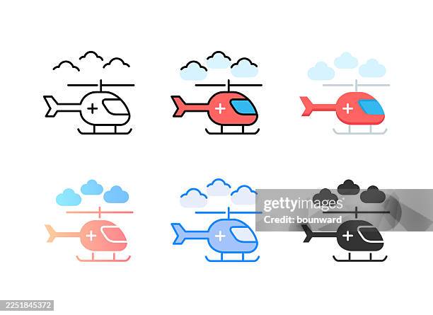 ambulance helicopter icon. 6 different styles. editable stroke. - air ambulance stock illustrations