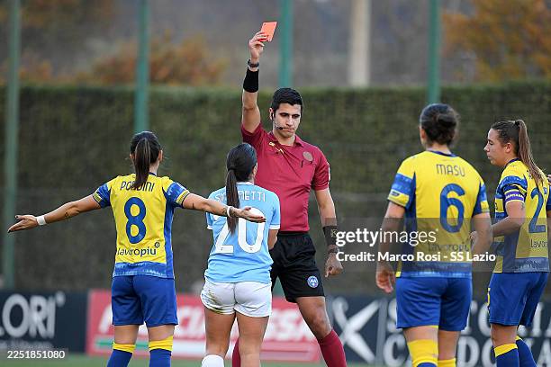 The referee Marco Di Loreto show a red card to Flaminia Simonetti of Lazio women during the Women Serie A match between Lazio women and Parma Calcio...