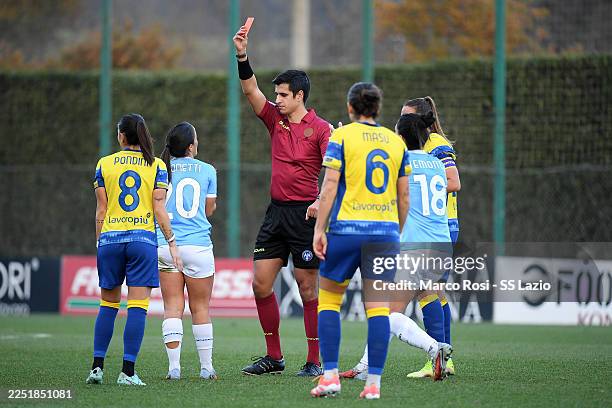 The referee Marco Di Loreto show a red card to Flaminia Simonetti of Lazio women during the Women Serie A match between Lazio women and Parma Calcio...