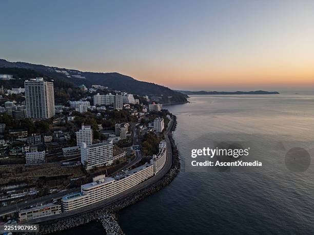 high angle view of city skyline, izu peninsula - izu peninsula stock pictures, royalty-free photos & images