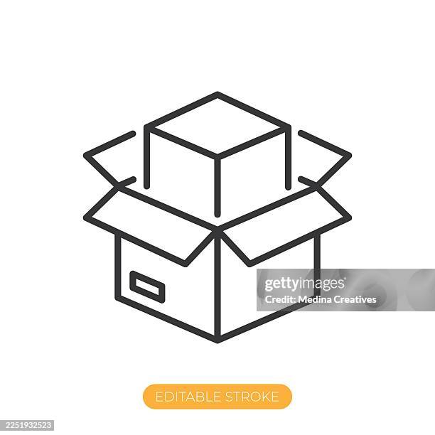 box with product inside icon. editable stroke thin line icon - gift returns stock illustrations