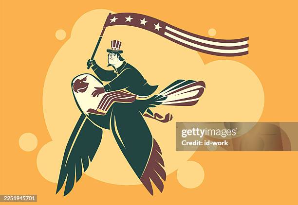 uncle sam waving flag with bald eagle - uncle sam stock illustrations