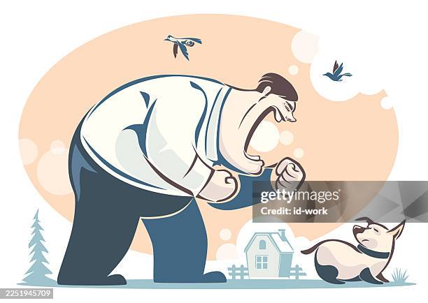angry man blame dog - obedience class stock illustrations