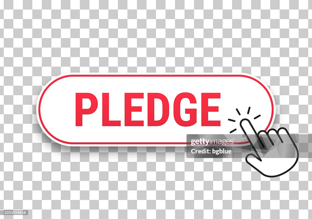 Pledge - 3D click web button with hand cursor on blank background