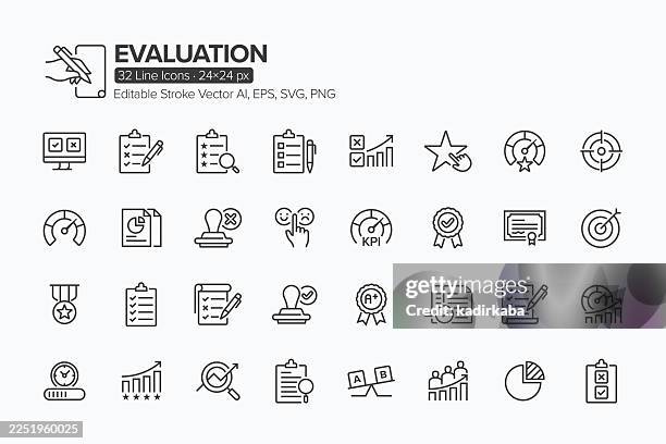 evaluation line icon set · 32 icons - rating scale stock illustrations
