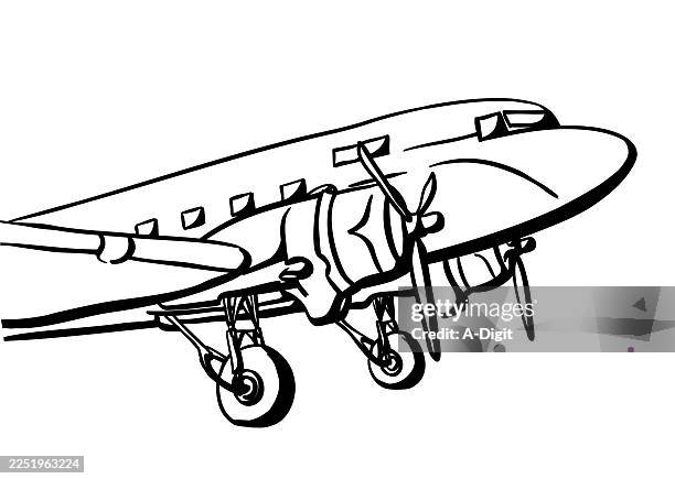 ink drawing - airplane landing gear stock illustrations