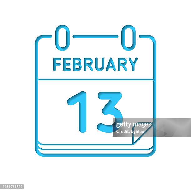 february 13. icon cut out on white paper with blue background - number 13 vector stock illustrations