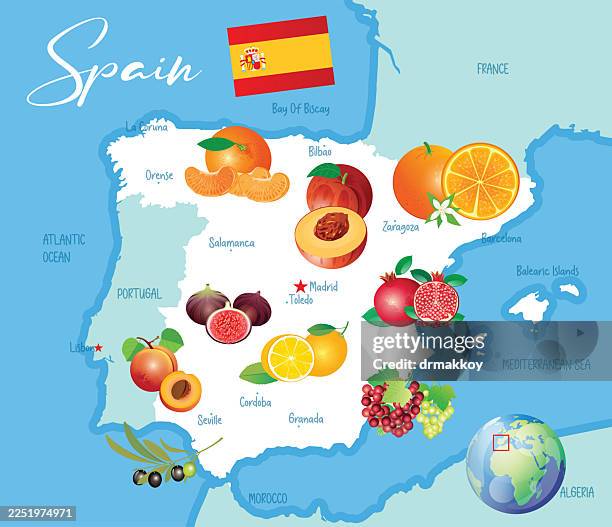 ilustrações de stock, clip art, desenhos animados e ícones de spain fruits map - são sebastião espanha