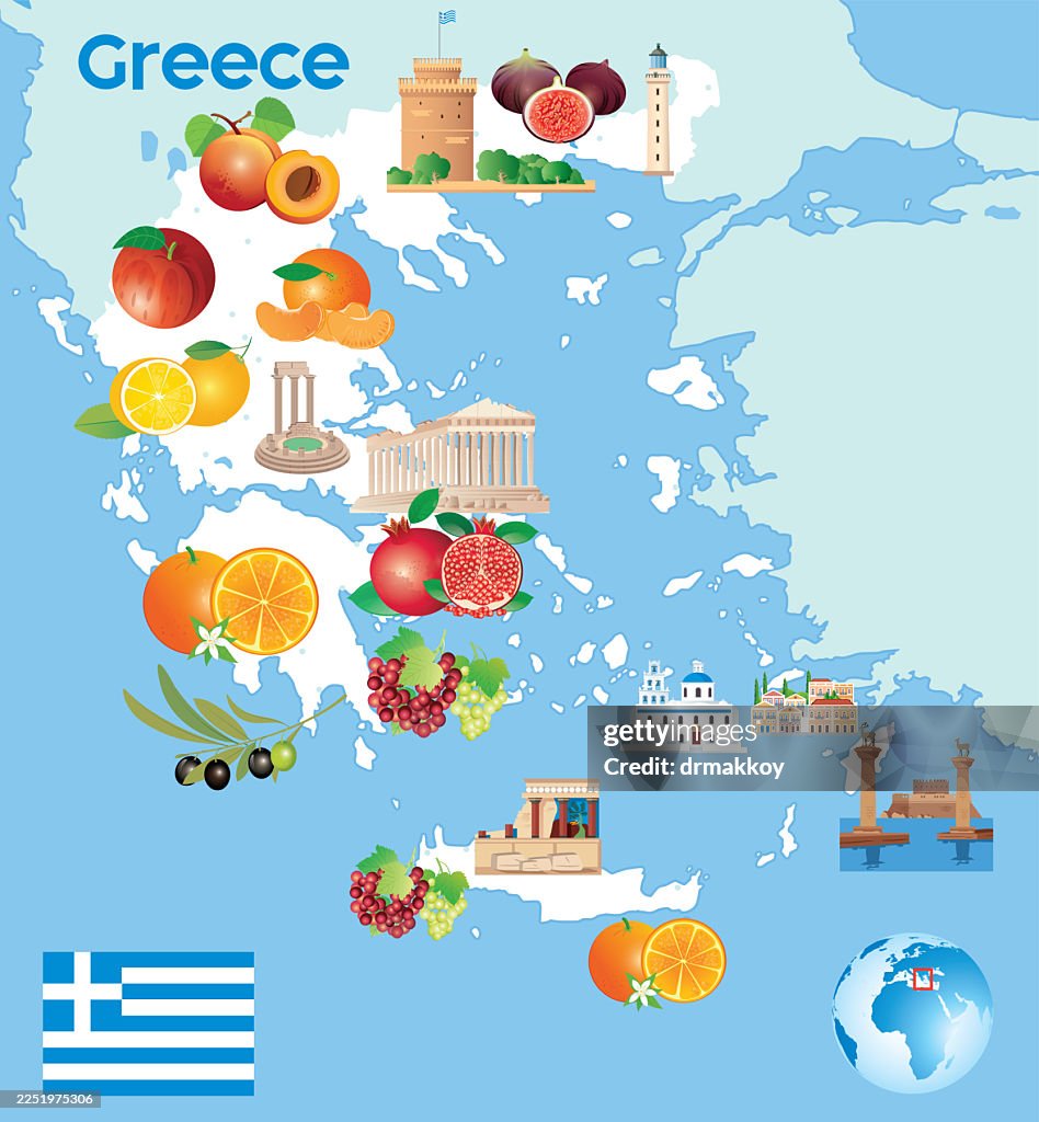 Greece Fruits and Parthenon Map