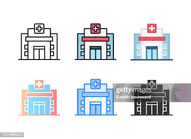 hospital icon. 6 different styles. editable stroke. - construction first aid kit stock illustrations