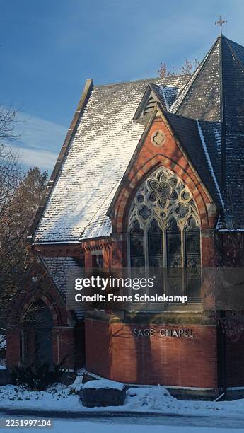 sage chapel on cornell's beautiful campus - sage chapel stock pictures, royalty-free photos & images