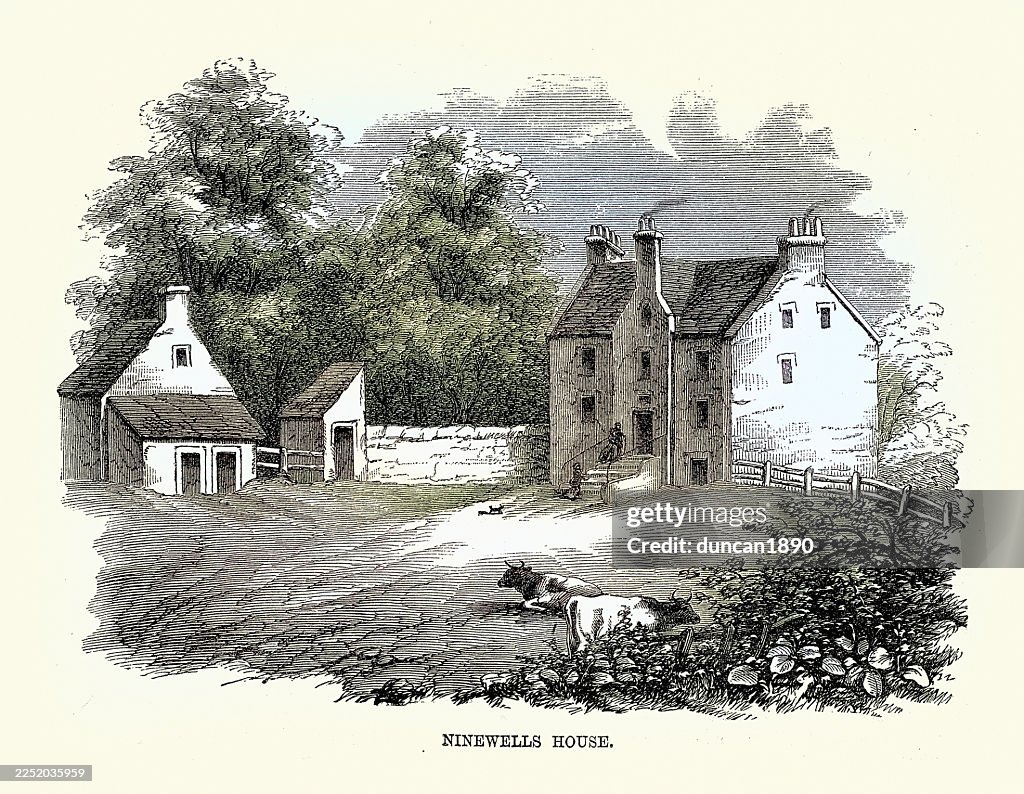 Ninewells House home of David Hume, Chirnside, Scotland as it was in the early 19th Century, Now demolished