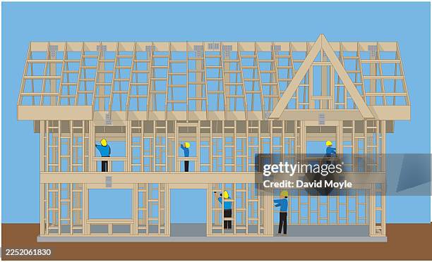 framed house - timber building stock illustrations