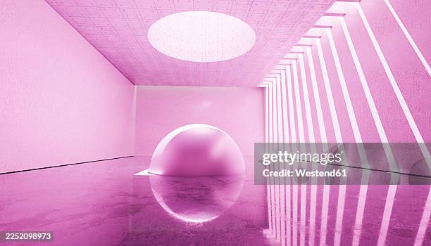 futuristic abstract 3d rendered pink interior with dome and slats - ceiling lighting stock illustrations