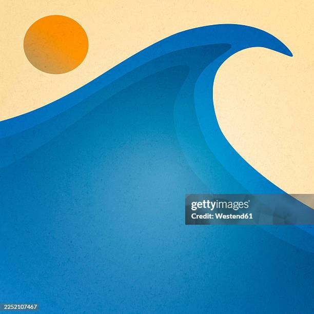 abstract blue wave with sun illustration and copy space - italy coast stock illustrations