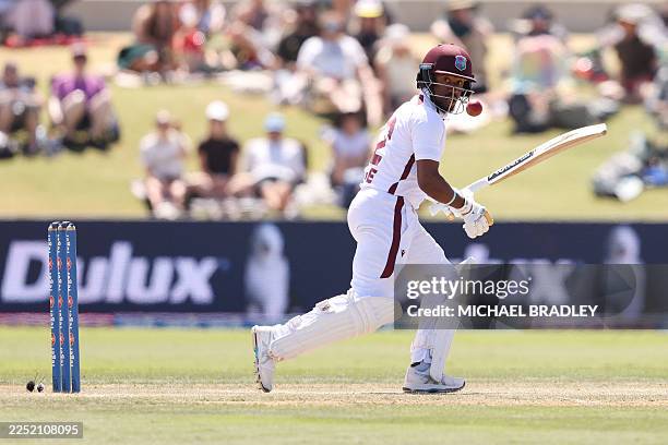 West Indies' Kavem Hodge bats during day three of the 3rd international Test cricket match between New Zealand and West Indies at Bay Oval in Mount...