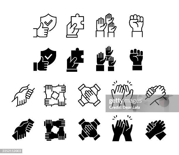 hands icon set. business and teamwork symbol. vector illustration. - high five stock illustrations