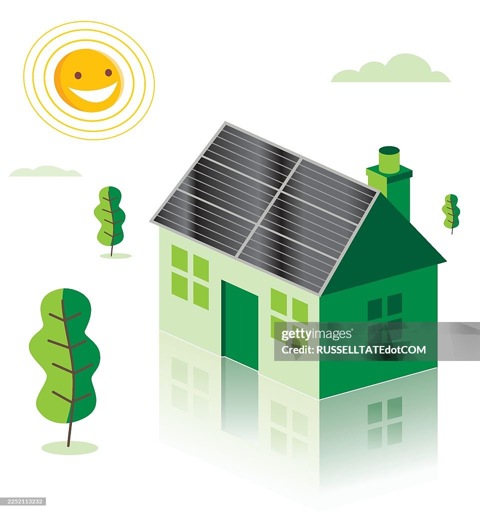 Solar-Powered Eco House Illustration