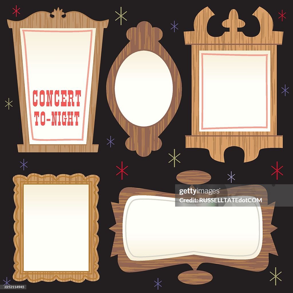 Vintage Wooden Picture Frames Display With Concert Tonight Text For Retro Wall Decor
