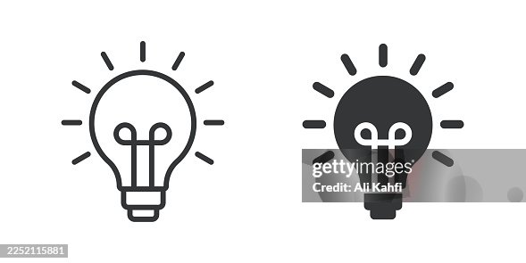 Light bulb thin line and glyph solid icon. Editable stroke and perfect pixel isolated on transparent background Light bulb thin line and glyph solid icon. Editable stroke and perfect pixel isolated on transparent background