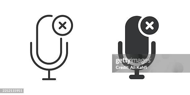 microphone silent thin line and glyph solid icon. editable stroke and perfect pixel isolated on transparent background - record icon stock illustrations