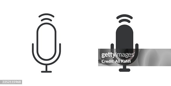 Microphone thin line and glyph solid icon. Editable stroke and perfect pixel isolated on transparent background Microphone thin line and glyph solid icon. Editable stroke and perfect pixel isolated on transparent background