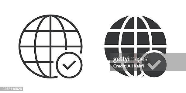 globe thin line and glyph solid icon. editable stroke and perfect pixel isolated on transparent background - perfect world stock illustrations