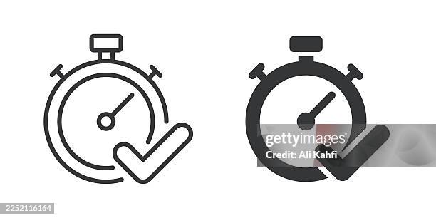 stopwatch thin line and glyph solid icon. editable stroke and perfect pixel isolated on transparent background - checking the time stock illustrations