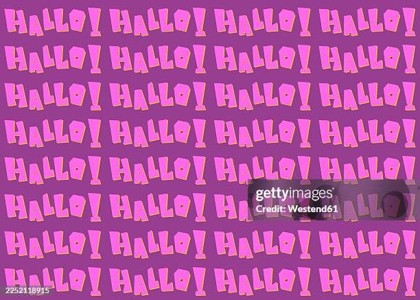 hallo lettering pattern illustration on pink background - pink studio background stock illustrations