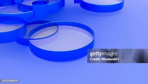 abstract blue circular 3d shapes on minimal modern background - plain studio background stock illustrations