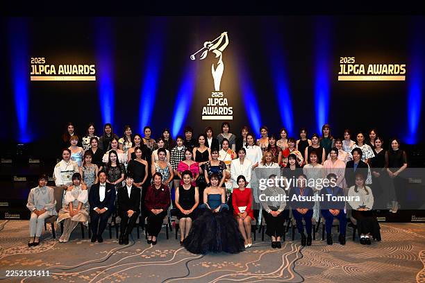 Players pose for photographs after the JLPGA Awards on December 16, 2025 in Tokyo, Japan.