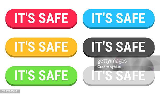 it's safe - colorful 3d click web buttons on blank background - yellow web button stock illustrations