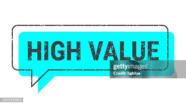 high value - blue grunge speech bubble on blank background. - too much technology stock illustrations