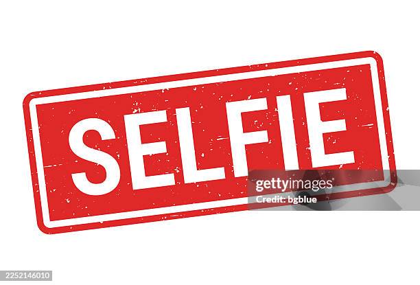 selfie - red rubber stamp on white background - selfie stick stock illustrations