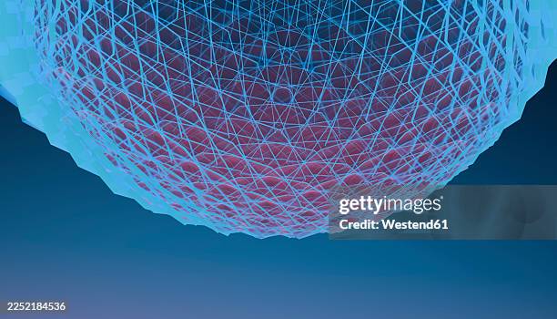 abstract blue wireframe sphere with dynamic geometric pattern - sphere wireframe stock illustrations