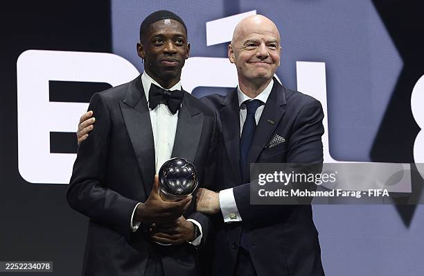 The Best Fifa Men's Player winner, Ousmane Dembele on stage with Gianni Infantino, President of FIFA during The Best FIFA Football Awards 2025 at the...