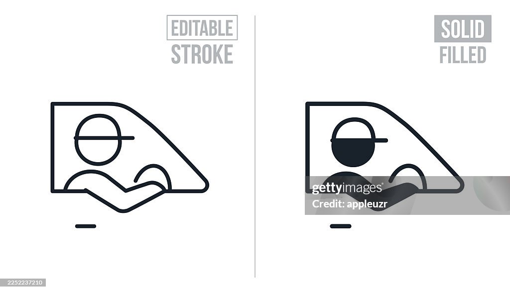 Delivery Driver Behind The Wheel - Editable Stroke And Solid Icons