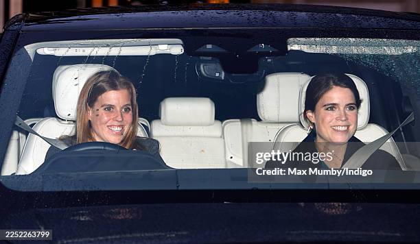 Princess Beatrice and Princess Eugenie attend a Christmas Lunch for members of the Royal Family, hosted by King Charles III, at Buckingham Palace on...