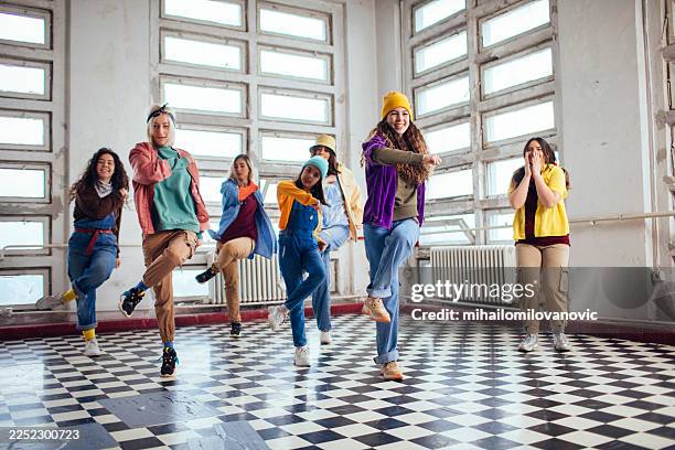 group of young dancers performing in studio - hip hop music stock pictures, royalty-free photos & images