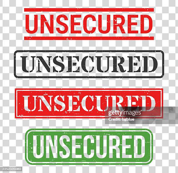 unsecured - rubber stamp set on blank background - security vulnerability stock illustrations