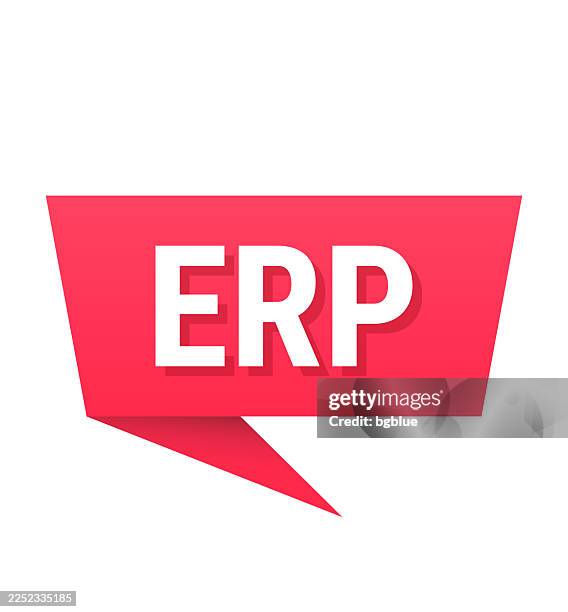erp - enterprise resource planning - red speech bubble on blank background - erp stock illustrations