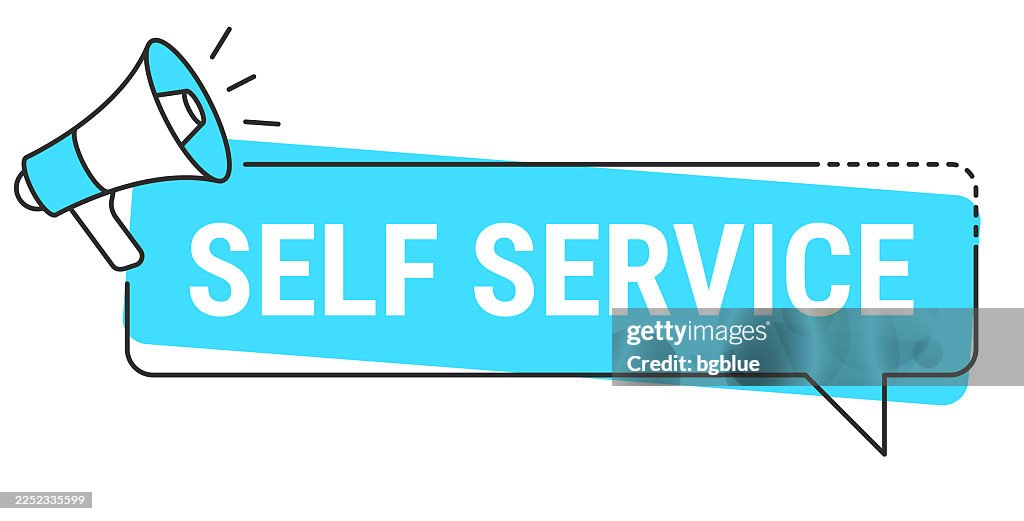 Self Service - Speech bubble and megaphone on white background