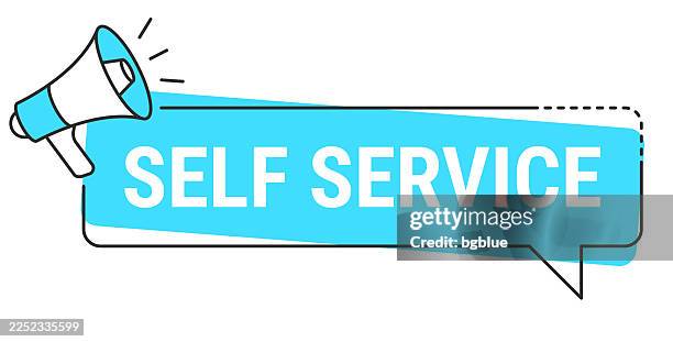 self service - speech bubble and megaphone on white background - self service check in stock illustrations