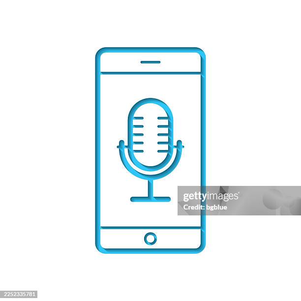 smartphone with microphone. icon cut out on white paper with blue background - microphone 3d stock illustrations