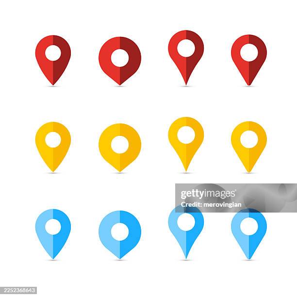 location and map pin pointer icon set - push pin stock illustrations