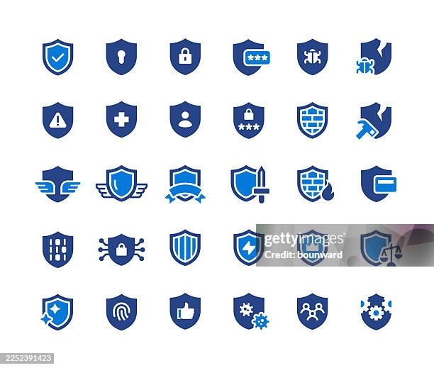 ilustraciones, imágenes clip art, dibujos animados e iconos de stock de iconos planos de shield classic - protegerse con las manos