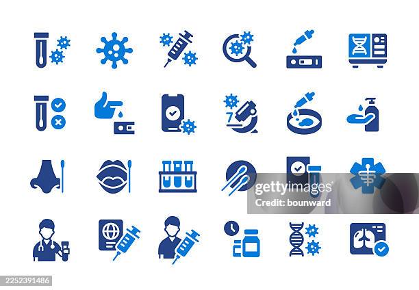 virus test classic flat icons - antibody stock illustrations